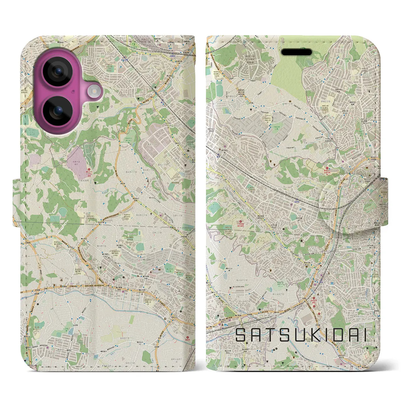 【五月台（神奈川県）】地図柄iPhoneケース（手帳タイプ）ナチュラル・iPhone 16 Pro 用