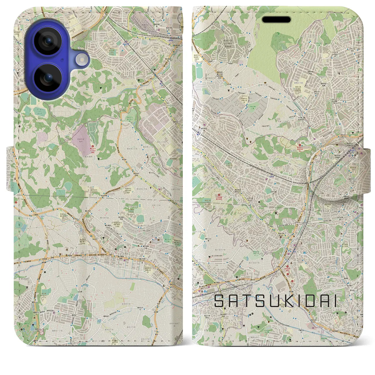 【五月台（神奈川県）】地図柄iPhoneケース（手帳タイプ）ナチュラル・iPhone 16 Pro Max 用