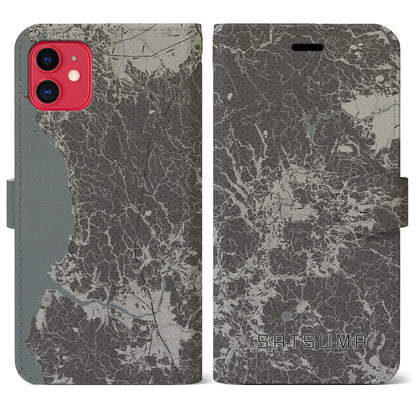 【さつま（鹿児島県）】地図柄iPhoneケース（手帳タイプ）モノトーン・iPhone 11 用