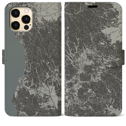 【さつま（鹿児島県）】地図柄iPhoneケース（手帳タイプ）モノトーン・iPhone 12 Pro Max 用