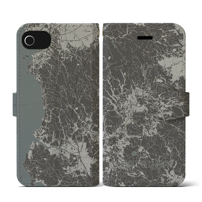 【さつま（鹿児島県）】地図柄iPhoneケース（手帳タイプ）モノトーン・iPhone SE（第3 / 第2世代） / 8 / 7 / 6s / 6 用