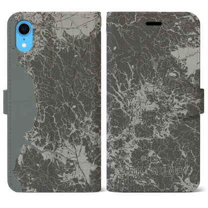 【さつま（鹿児島県）】地図柄iPhoneケース（手帳タイプ）モノトーン・iPhone XR 用