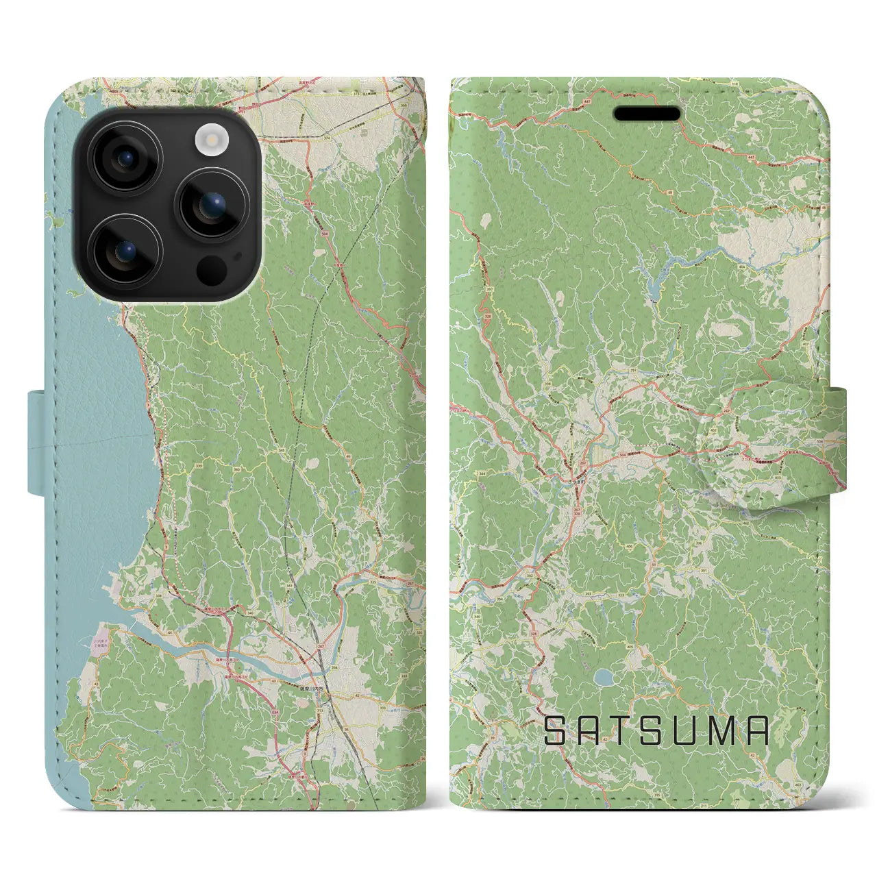 【さつま（鹿児島県）】地図柄iPhoneケース（手帳タイプ）ナチュラル・iPhone 16 用