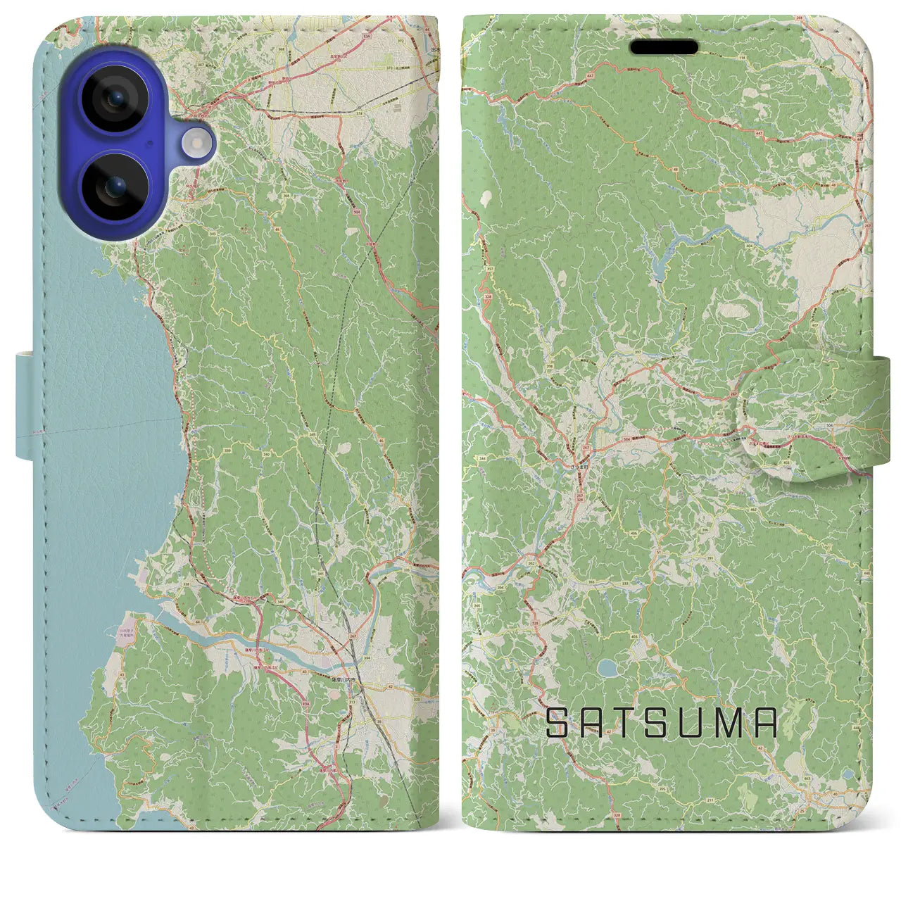 【さつま（鹿児島県）】地図柄iPhoneケース（手帳タイプ）ナチュラル・iPhone 16 Pro Max 用