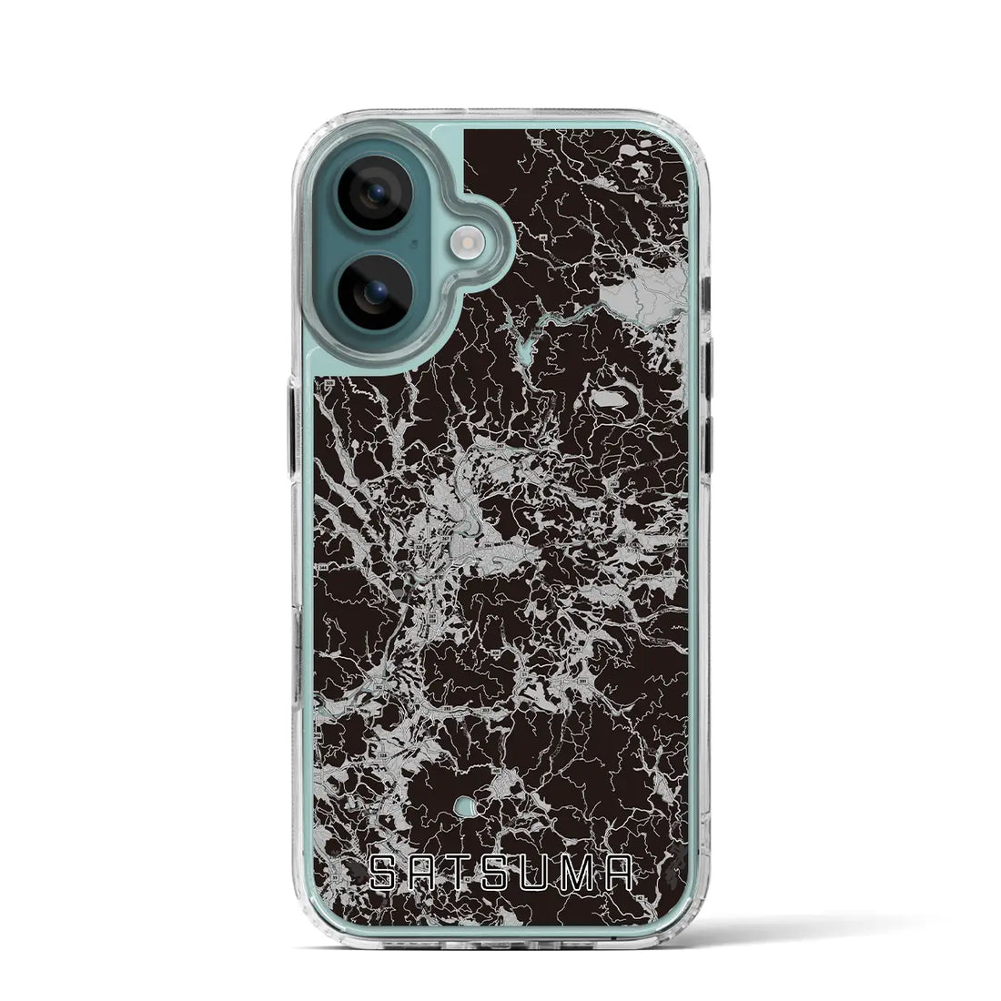 【さつま(鹿児島県)】地図柄iPhoneケース(MagSafeタイプ)モノトーン・iPhone 16 Pro 用