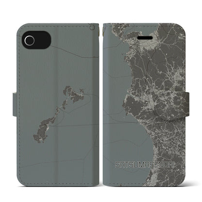 【薩摩川内（鹿児島県）】地図柄iPhoneケース（手帳タイプ）モノトーン・iPhone SE（第3 / 第2世代） / 8 / 7 / 6s / 6 用