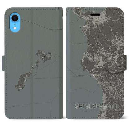 【薩摩川内（鹿児島県）】地図柄iPhoneケース（手帳タイプ）モノトーン・iPhone XR 用