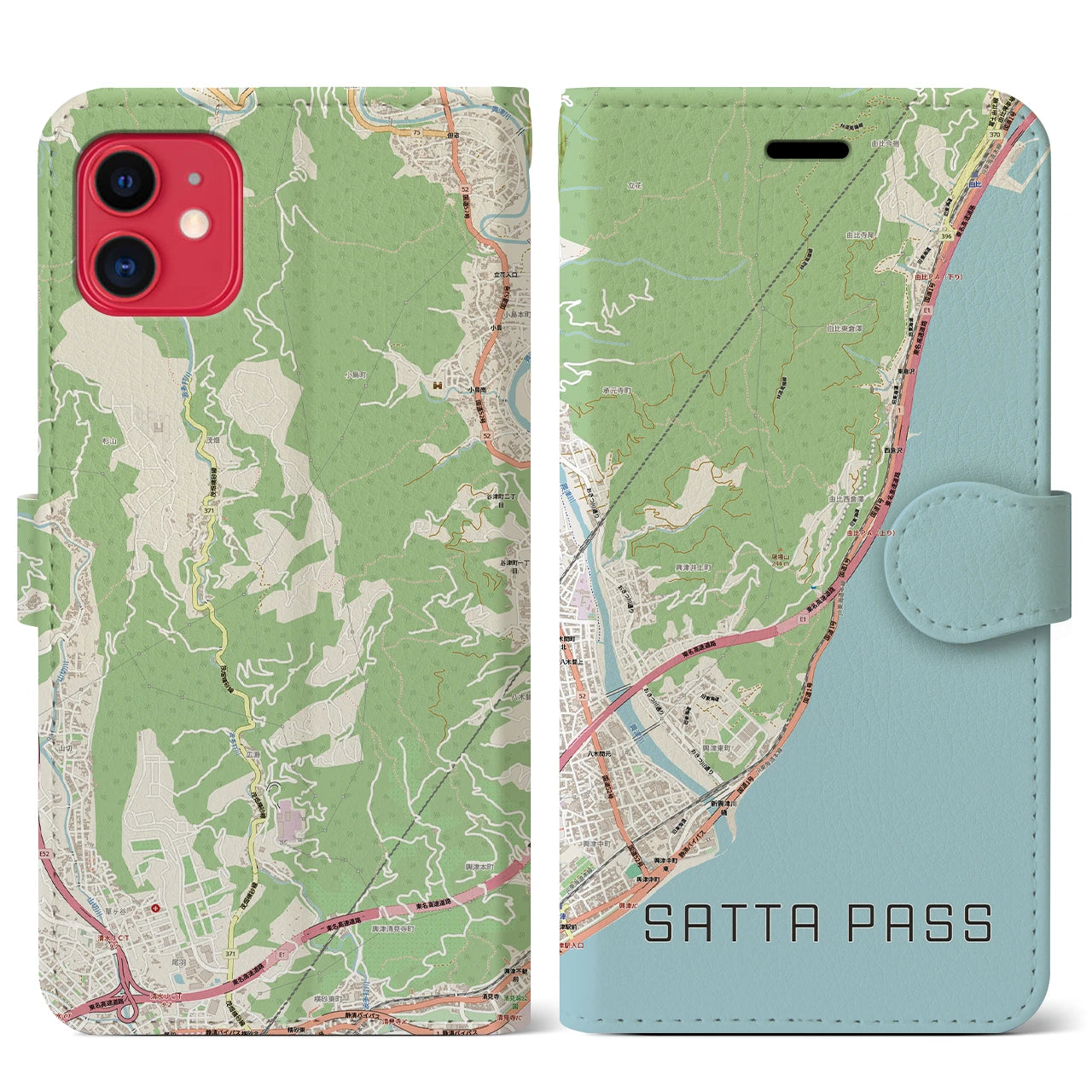 【薩埵峠（静岡県）】地図柄iPhoneケース（手帳タイプ）