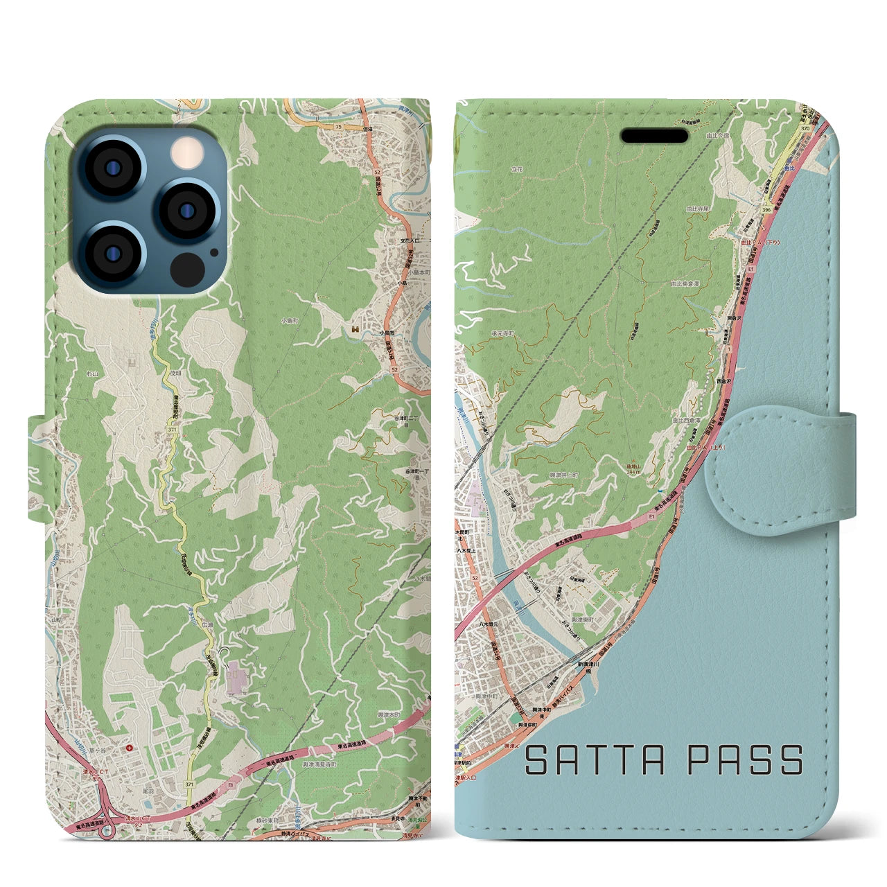 【薩埵峠（静岡県）】地図柄iPhoneケース（手帳タイプ）