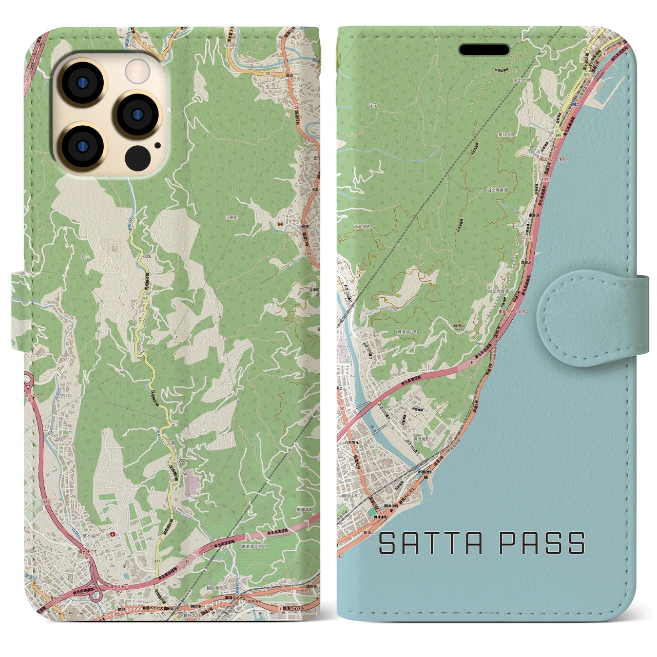 【薩埵峠（静岡県）】地図柄iPhoneケース（手帳タイプ）