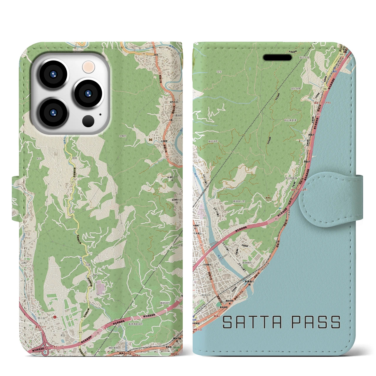 【薩埵峠（静岡県）】地図柄iPhoneケース（手帳タイプ）