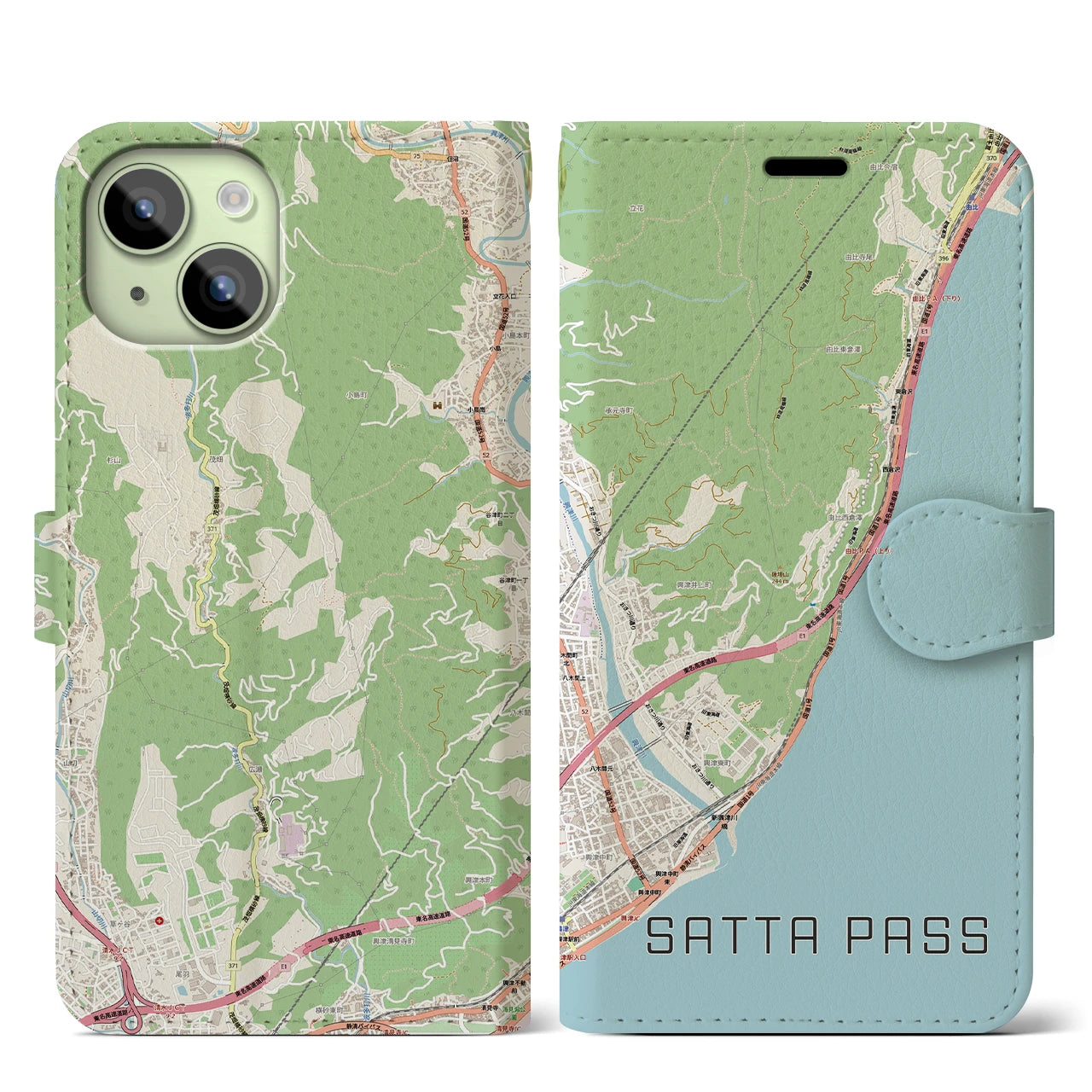 【薩埵峠（静岡県）】地図柄iPhoneケース（手帳タイプ）