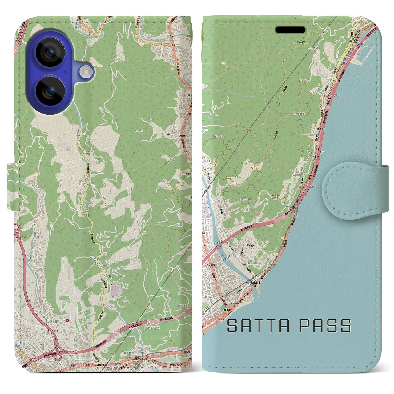 【薩埵峠（静岡県）】地図柄iPhoneケース（手帳タイプ）