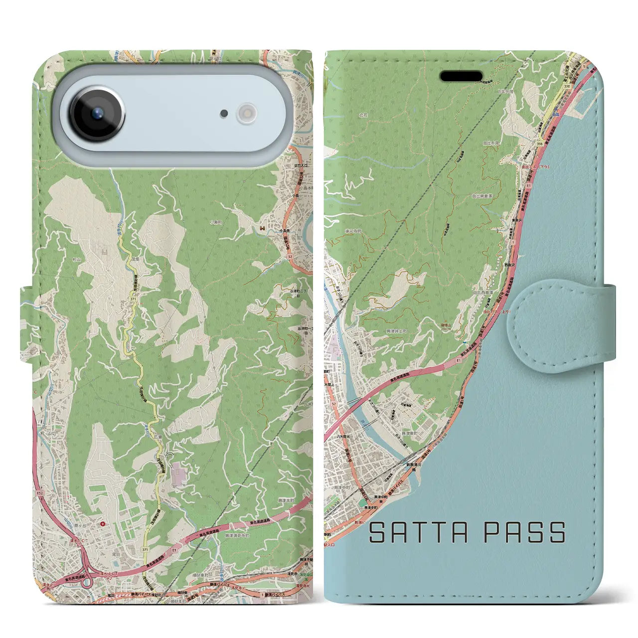 【薩埵峠（静岡県）】地図柄iPhoneケース（手帳タイプ）モノトーン・iPhone 17 Pro Max 用