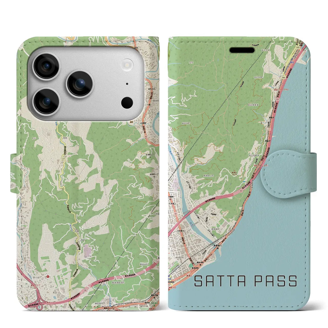 【薩埵峠(静岡県)】地図柄iPhoneケース(手帳タイプ)ナチュラル・iPhone 17 Pro Max 用