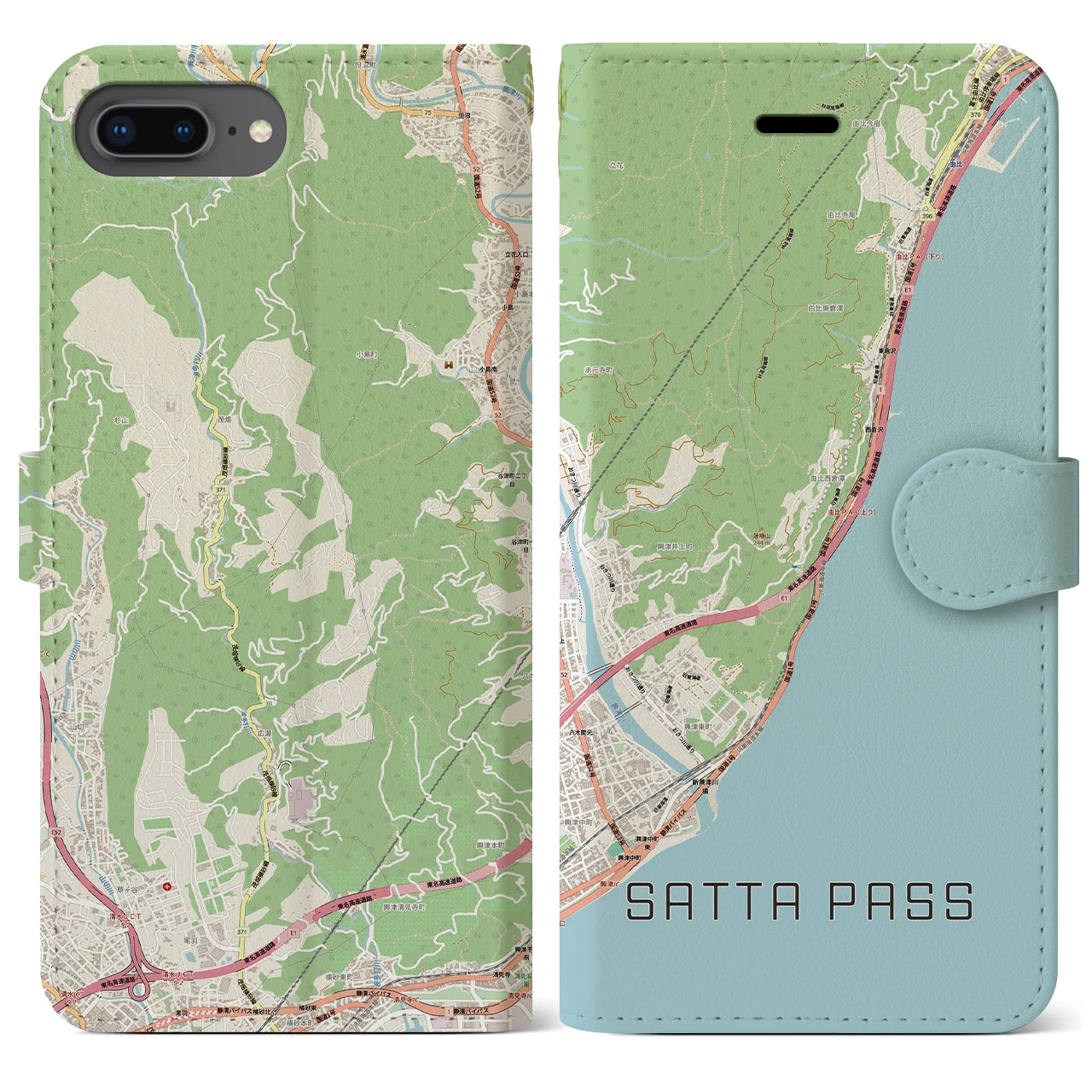 【薩埵峠（静岡県）】地図柄iPhoneケース（手帳タイプ）