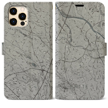 【幸手（埼玉県）】地図柄iPhoneケース（手帳タイプ）モノトーン・iPhone 12 Pro Max 用