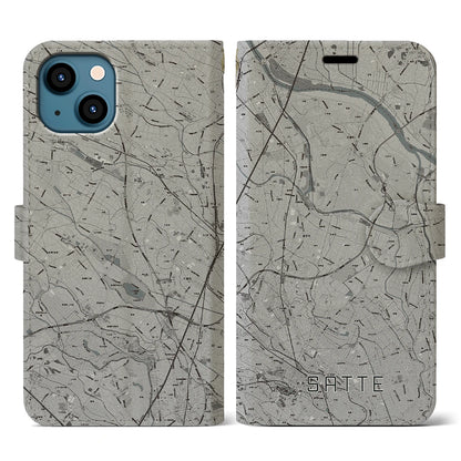 【幸手（埼玉県）】地図柄iPhoneケース（手帳タイプ）モノトーン・iPhone 13 用