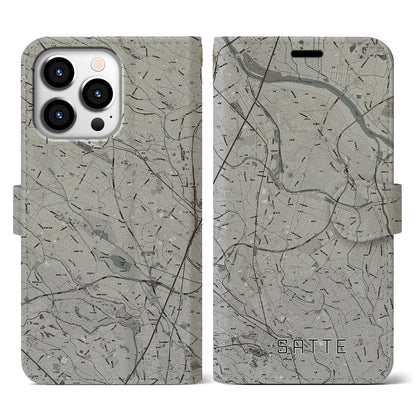 【幸手（埼玉県）】地図柄iPhoneケース（手帳タイプ）モノトーン・iPhone 13 Pro 用