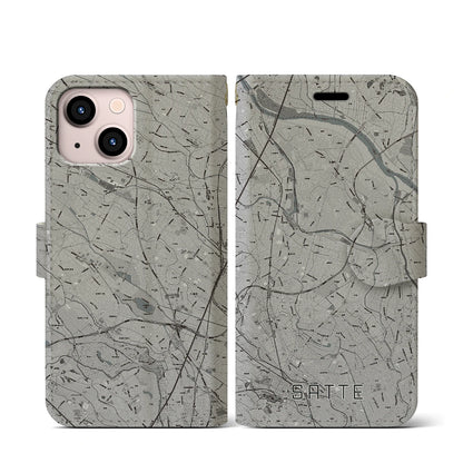 【幸手（埼玉県）】地図柄iPhoneケース（手帳タイプ）モノトーン・iPhone 13 mini 用