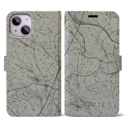 【幸手（埼玉県）】地図柄iPhoneケース（手帳タイプ）モノトーン・iPhone 14 用