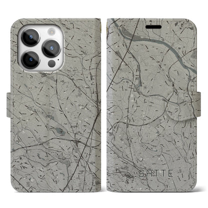 【幸手（埼玉県）】地図柄iPhoneケース（手帳タイプ）モノトーン・iPhone 14 Pro 用