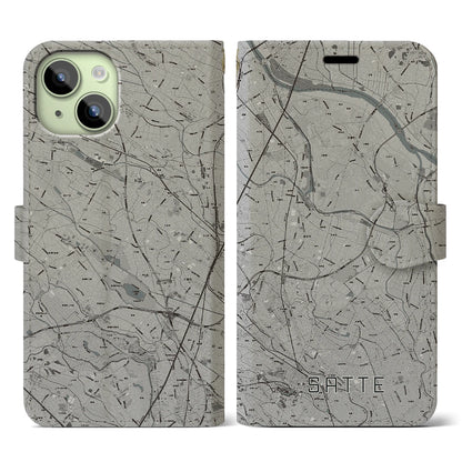 【幸手（埼玉県）】地図柄iPhoneケース（手帳タイプ）モノトーン・iPhone 15 用