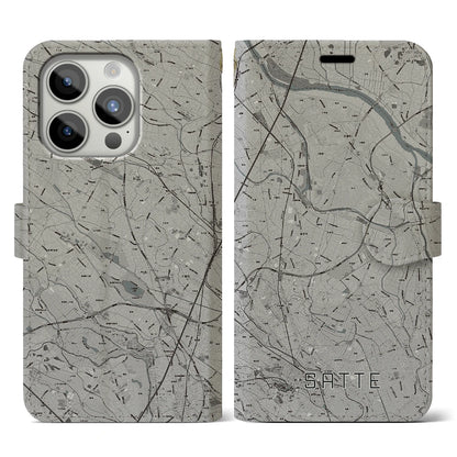 【幸手（埼玉県）】地図柄iPhoneケース（手帳タイプ）モノトーン・iPhone 15 Pro 用