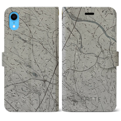 【幸手（埼玉県）】地図柄iPhoneケース（手帳タイプ）モノトーン・iPhone XR 用