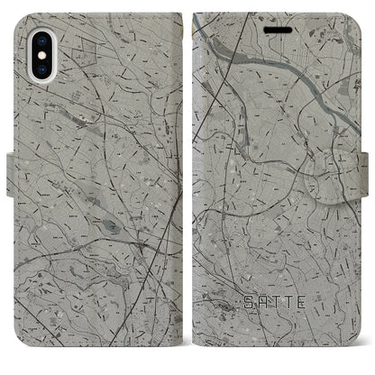 【幸手（埼玉県）】地図柄iPhoneケース（手帳タイプ）モノトーン・iPhone XS Max 用