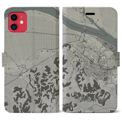 【佐原（千葉県）】地図柄iPhoneケース（手帳タイプ）モノトーン・iPhone 11 用