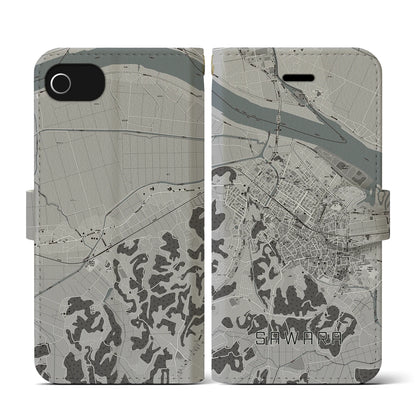 【佐原（千葉県）】地図柄iPhoneケース（手帳タイプ）モノトーン・iPhone SE（第3 / 第2世代） / 8 / 7 / 6s / 6 用