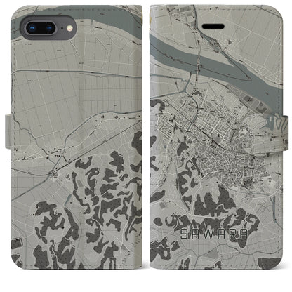 【佐原（千葉県）】地図柄iPhoneケース（手帳タイプ）モノトーン・iPhone 8Plus /7Plus / 6sPlus / 6Plus 用