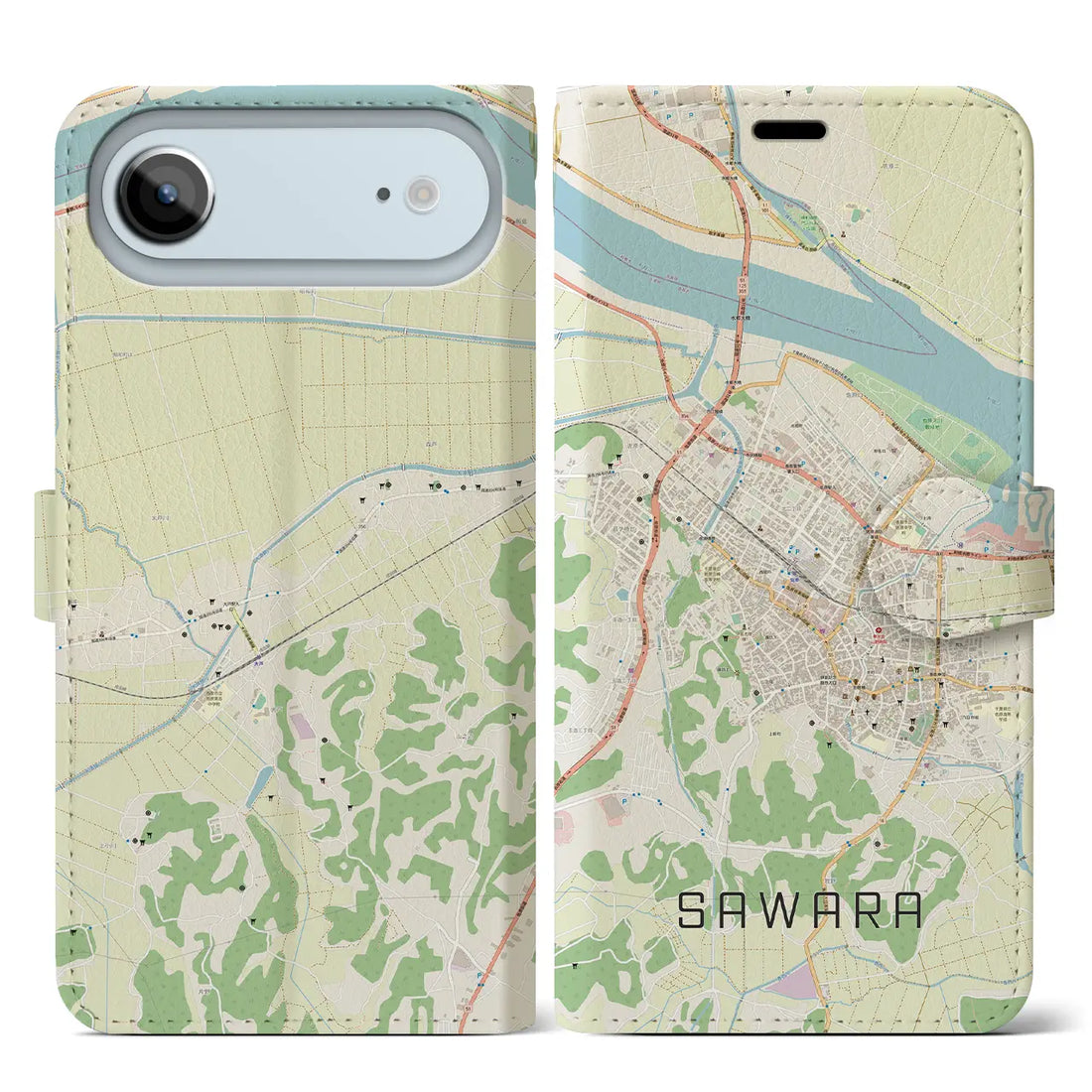 【佐原（千葉県）】地図柄iPhoneケース（手帳タイプ）ナチュラル・iPhone 17 Pro Max 用