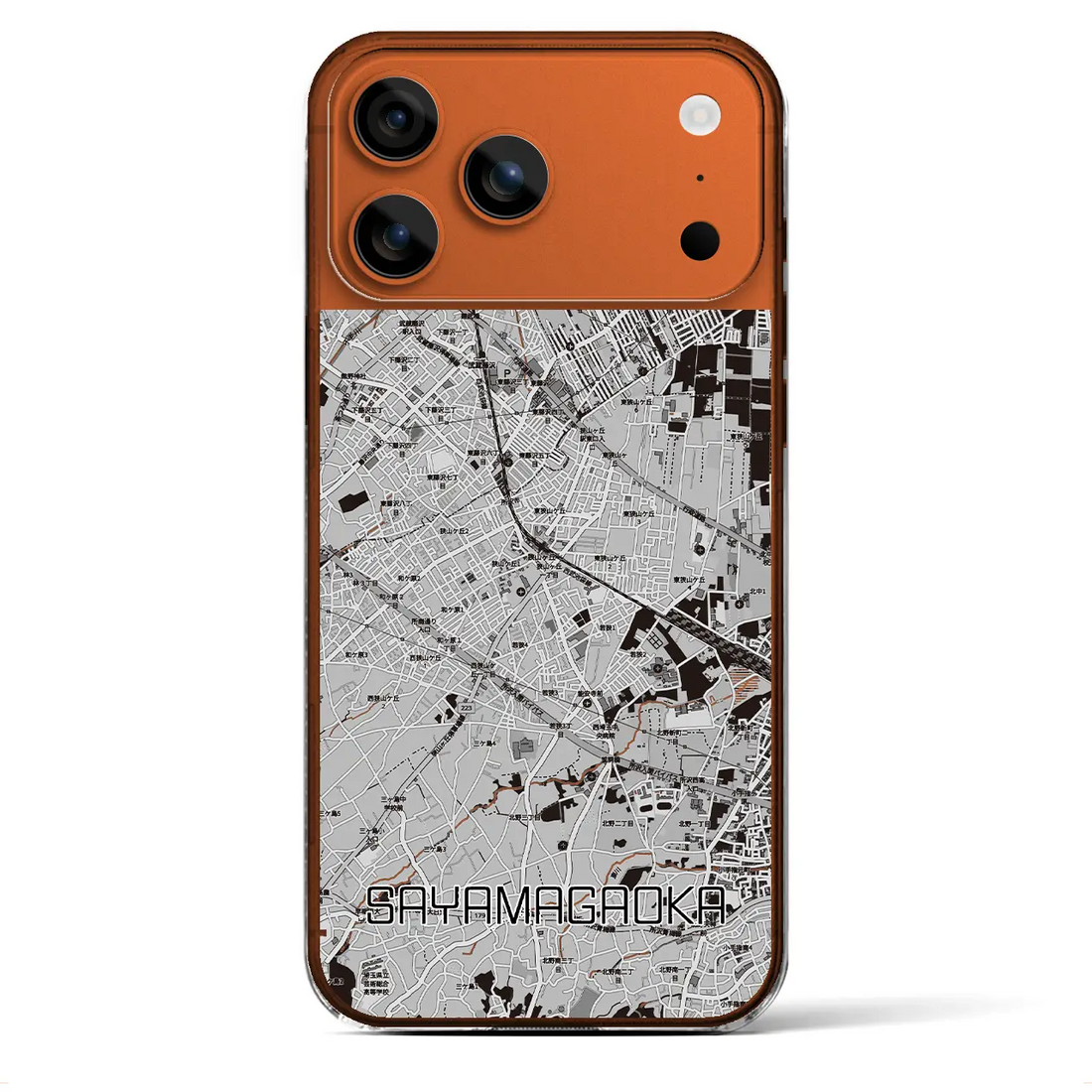 【狭山ヶ丘(埼玉県)】地図柄iPhoneケース(クリアタイプ)モノトーン・iPhone 17 Pro Max 用