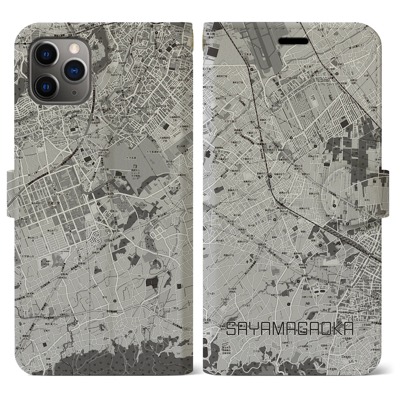 【狭山ヶ丘（埼玉県）】地図柄iPhoneケース（手帳タイプ）