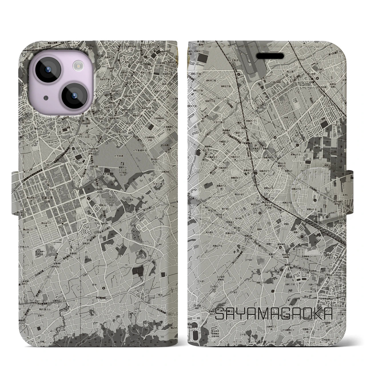 【狭山ヶ丘（埼玉県）】地図柄iPhoneケース（手帳タイプ）