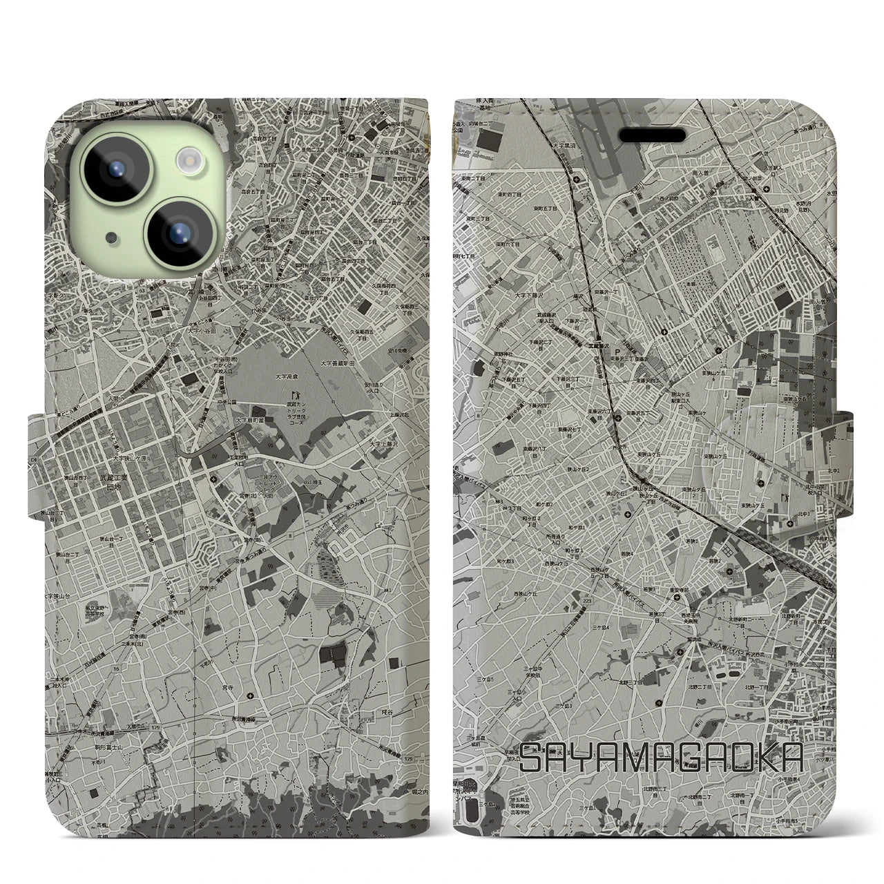 【狭山ヶ丘（埼玉県）】地図柄iPhoneケース（手帳タイプ）