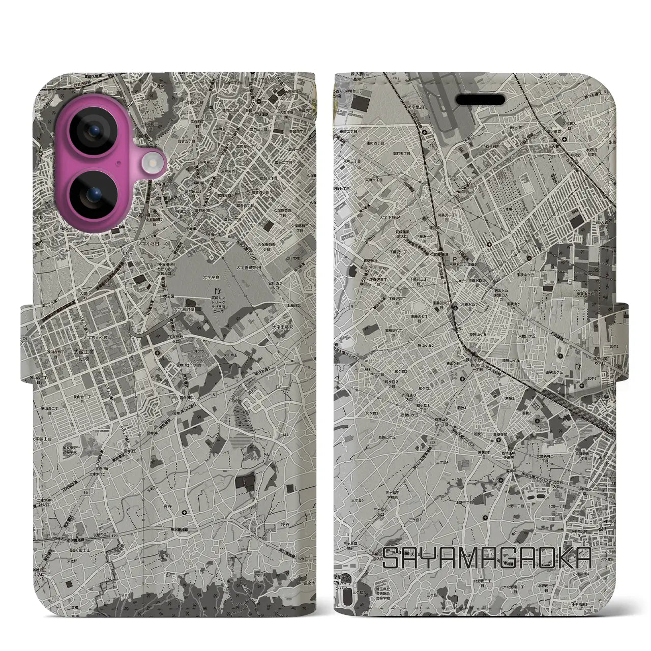 【狭山ヶ丘（埼玉県）】地図柄iPhoneケース（手帳タイプ）