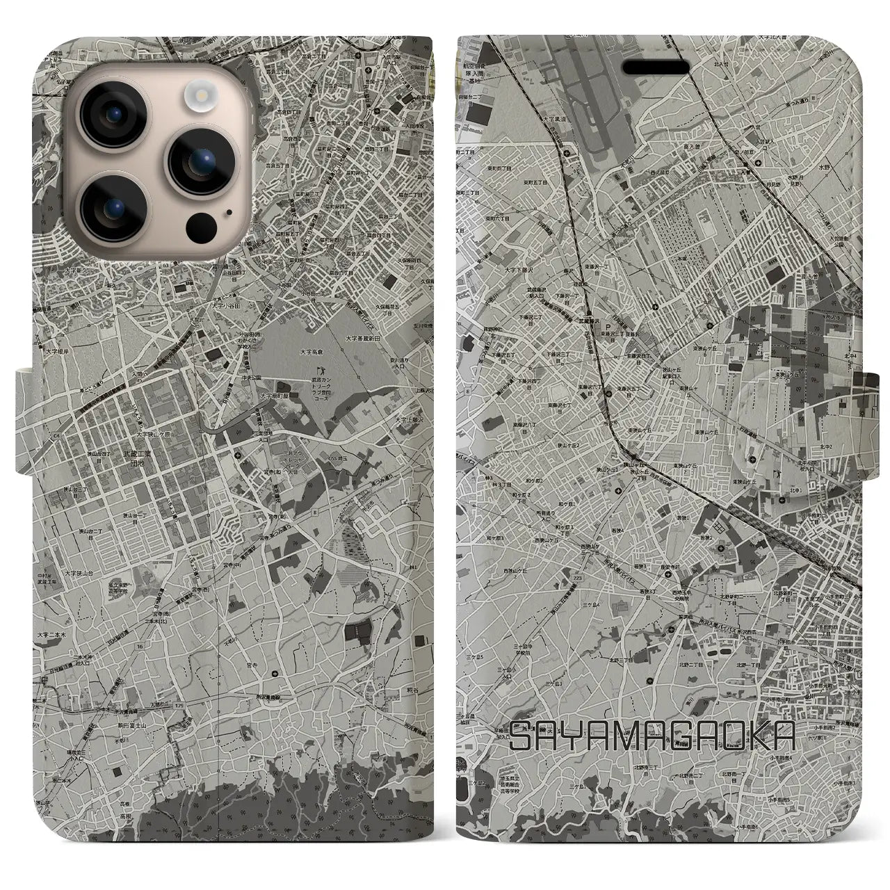 【狭山ヶ丘（埼玉県）】地図柄iPhoneケース（手帳タイプ）