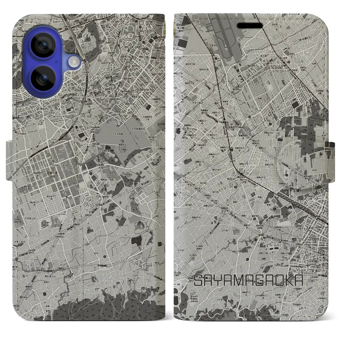 【狭山ヶ丘（埼玉県）】地図柄iPhoneケース（手帳タイプ）