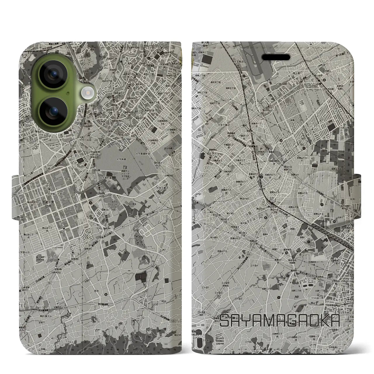 【狭山ヶ丘（埼玉県）】地図柄iPhoneケース（手帳タイプ）