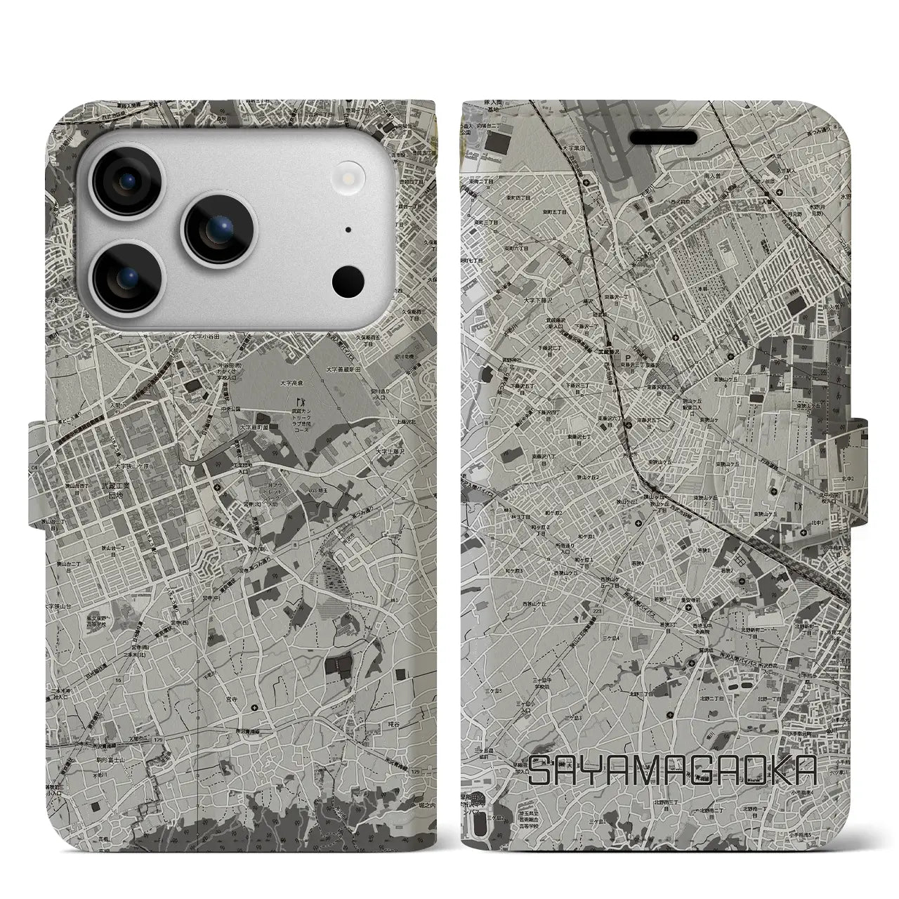 【狭山ヶ丘（埼玉県）】地図柄iPhoneケース（手帳タイプ）