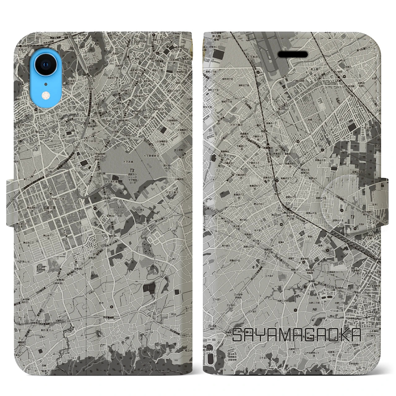 【狭山ヶ丘（埼玉県）】地図柄iPhoneケース（手帳タイプ）