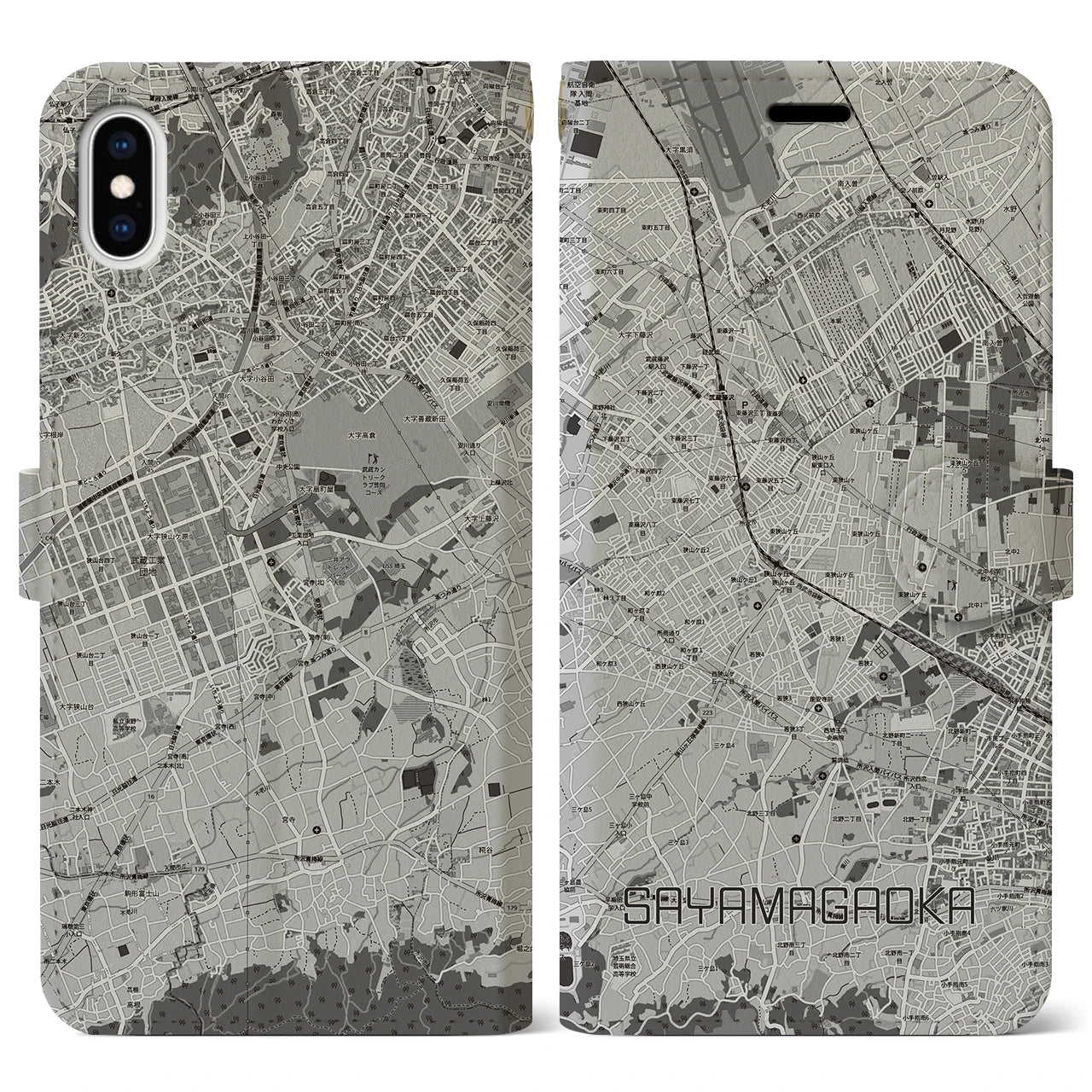 【狭山ヶ丘（埼玉県）】地図柄iPhoneケース（手帳タイプ）