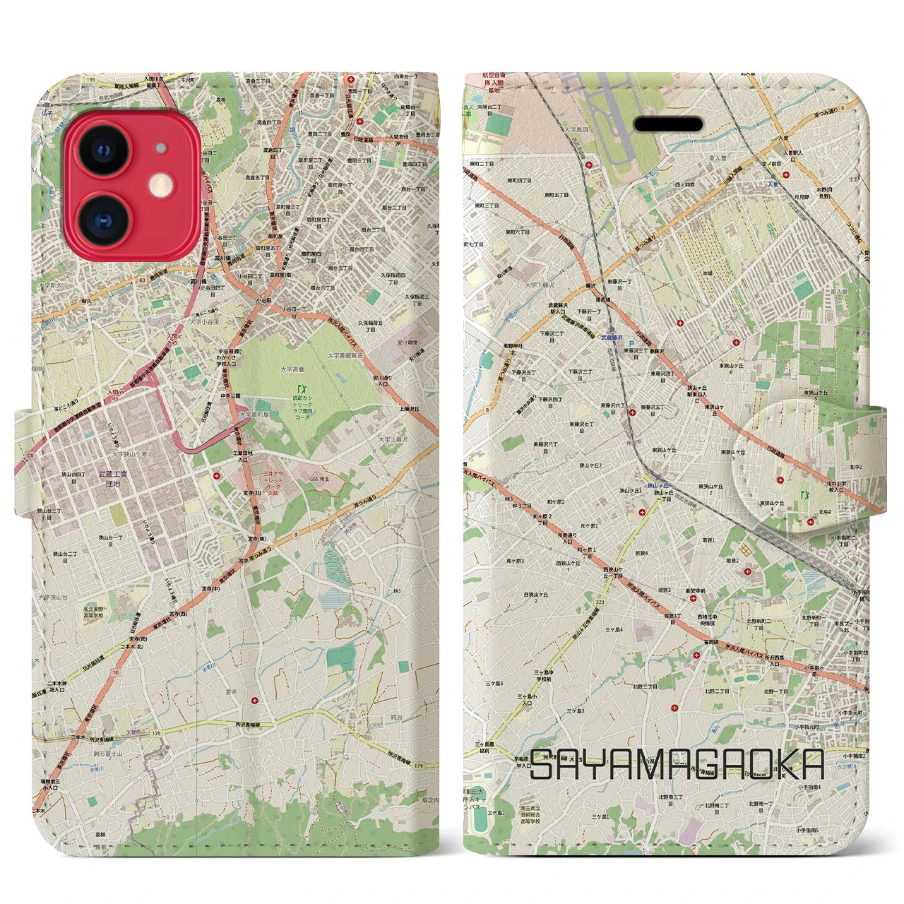 【狭山ヶ丘（埼玉県）】地図柄iPhoneケース（手帳タイプ）