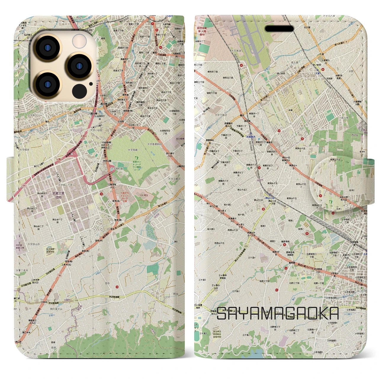 【狭山ヶ丘（埼玉県）】地図柄iPhoneケース（手帳タイプ）