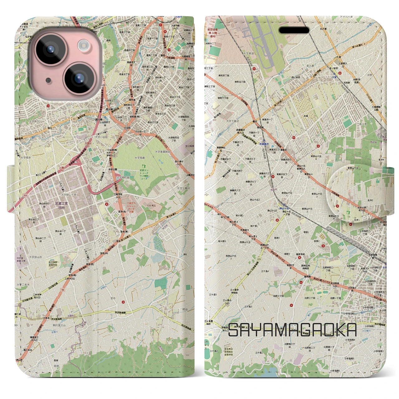 【狭山ヶ丘（埼玉県）】地図柄iPhoneケース（手帳タイプ）