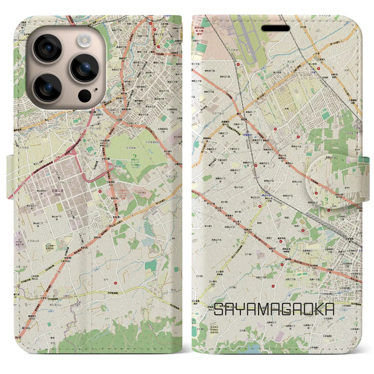 【狭山ヶ丘（埼玉県）】地図柄iPhoneケース（手帳タイプ）