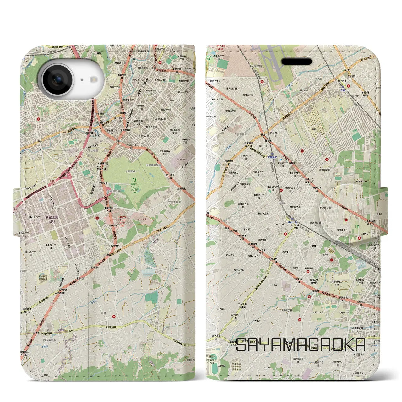 【狭山ヶ丘（埼玉県）】地図柄iPhoneケース（手帳タイプ）